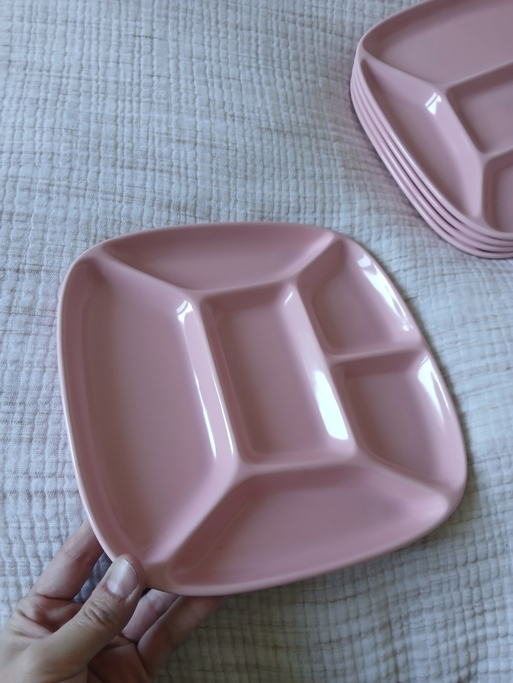 Vintage Pink Ceramic Divided Fondue Plates, Made in Japan
